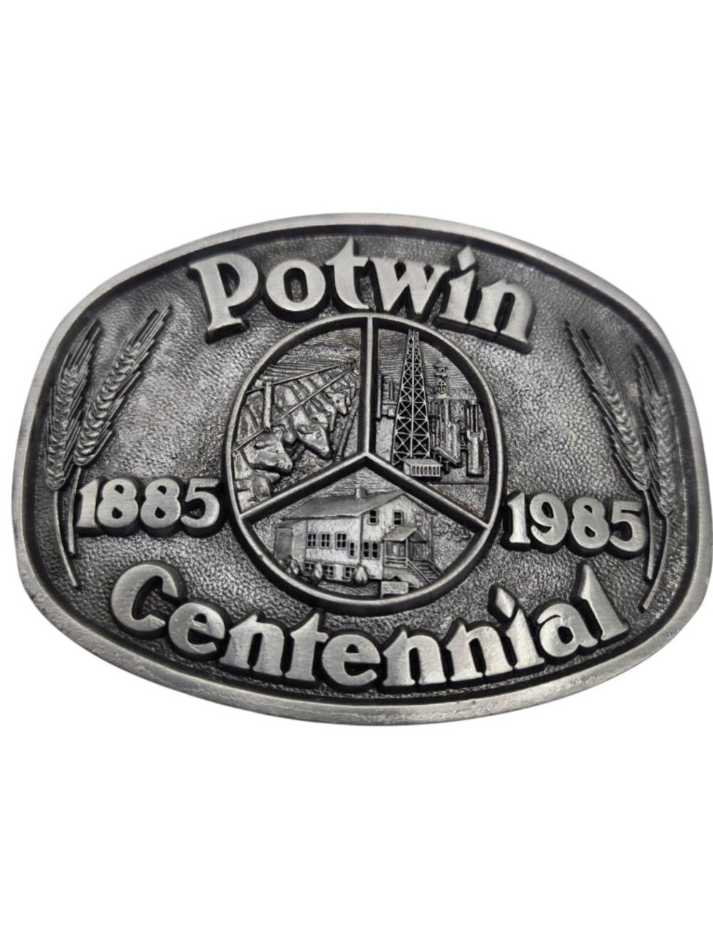 Potwin Kansas Belt Buckle Centennial 1985 KS Collectible 100 Years Cowboy Vtg